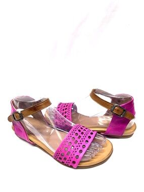 MIZ MOOZ WOMEN'S LEATHER ANKLE BUCKLE SANDALS MAGENTA 37EU / 7US # T-121